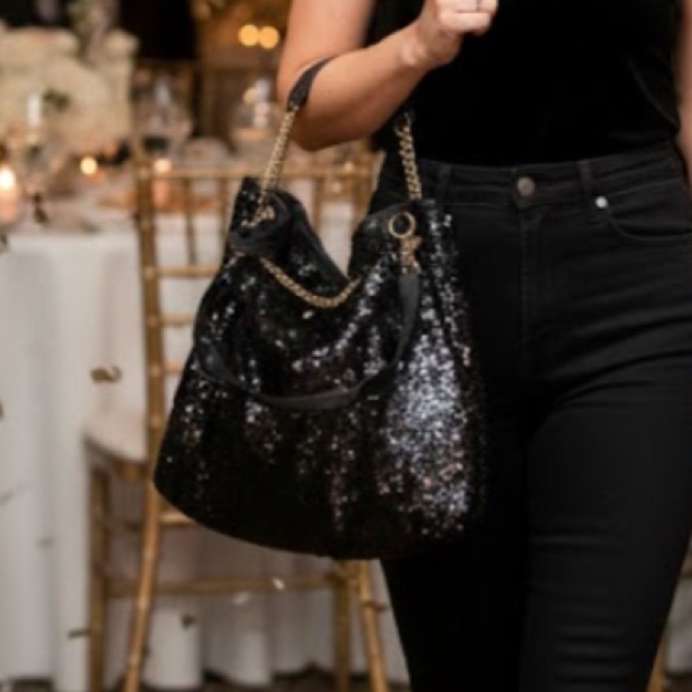 PIA ROSSINI Elegant Black Sequin Shoulder Bag